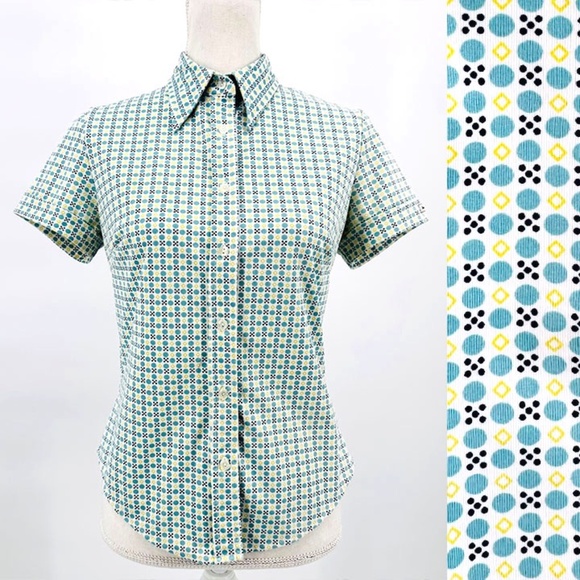 Vintage USA GUESS Retro Print Collared Button Front Top - Picture 1 of 13